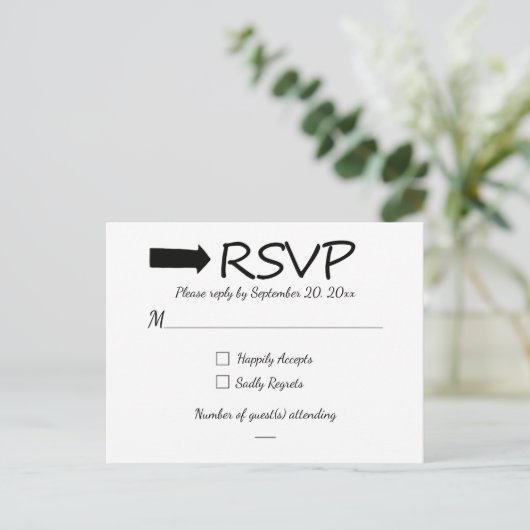 RSVP zwart-wit pijl bruiloft / feest Uitnodiging Briefkaart (Staand voorkant)