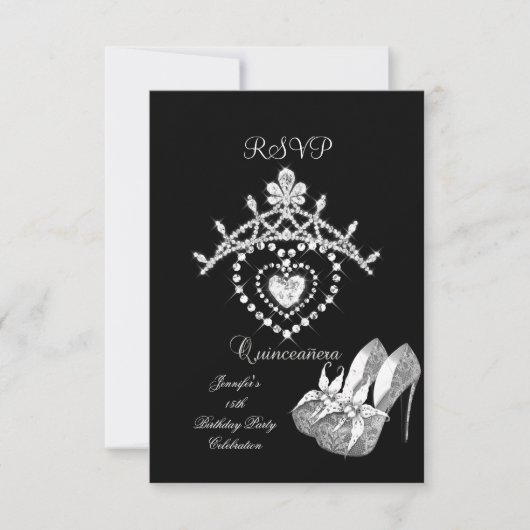 RSVP Zwart Wit Quinceanera Party Schoenen Tiara (Voorkant)