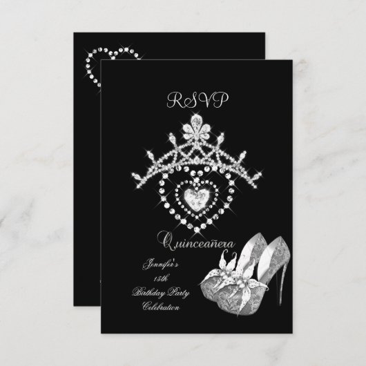 RSVP Zwart Wit Quinceanera Party Schoenen Tiara (Voorkant / Achterkant)