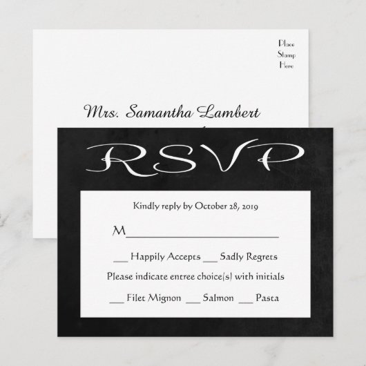 RSVP zwart-wit schoolbord (maaltijd) Uitnodiging Briefkaart (Voorkant / Achterkant)