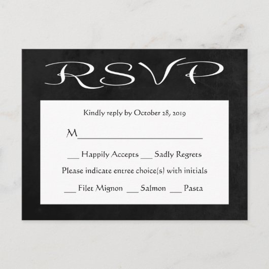 RSVP zwart-wit schoolbord (maaltijd) Uitnodiging Briefkaart (Voorkant)