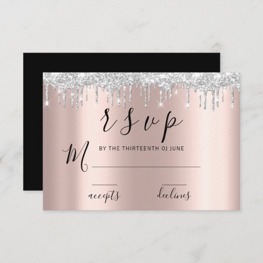 RSVP Zwart Witte Roos Zilver Grijs Drips (Voorkant / Achterkant)