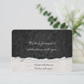 RSVP Zwarte Damast met gescheurde rand rand Kaart (Staand voorkant)