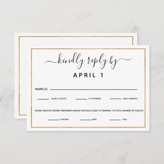 RSVP: zwarte en goudmaaltijd RSVP Kaartje (Voorkant / Achterkant)