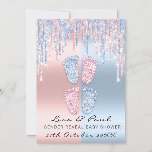 RSVPGender Reveal Feet Glitter Roze Blauw BabyTwin Kaart (Achterkant)
