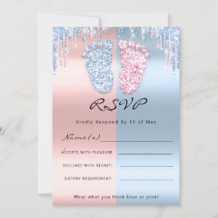 RSVPGender Reveal Feet Glitter Roze Blauw BabyTwin Kaart