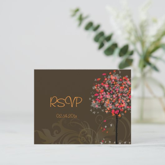 RSVP's van Maple Tree/Fall bruiloft vereisen 5 x 7 RSVP Kaartje (Staand voorkant)