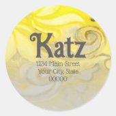 RTRN Adres Gele Grijze Bloemen Waterverf Ronde Sticker (Voorkant)