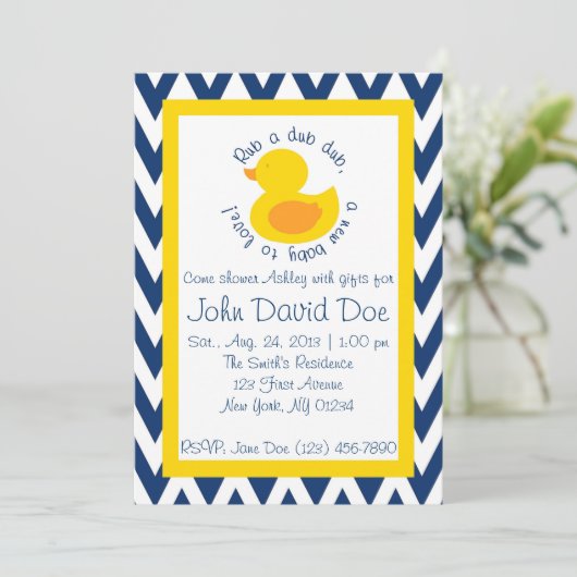 Rub-a-dub Baby shower Uitnodiging - Blauw (Staand voorkant)