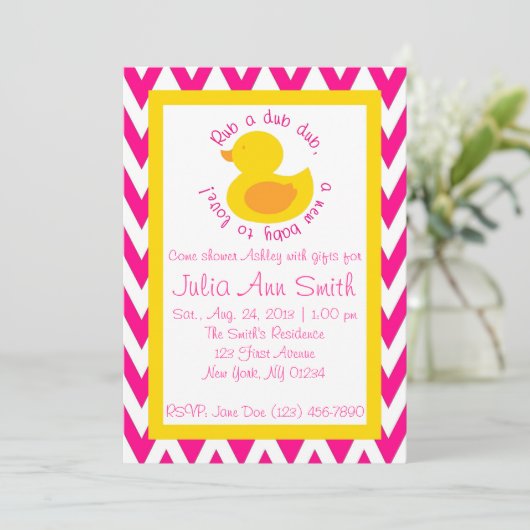 Rub-a-dub Baby shower Uitnodiging - Roze (Staand voorkant)