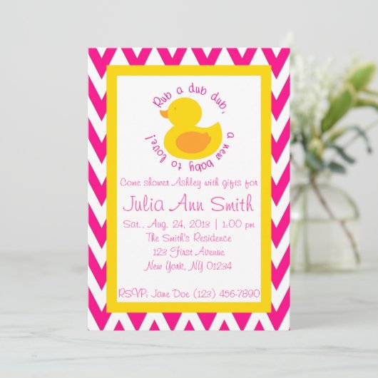 Rub-a-dub Baby shower Uitnodiging - Roze (Staand voorkant)