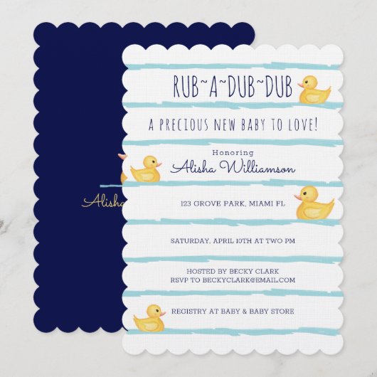 Rub-A-Dub Cute Yellow Rubber Ducky Baby shower Kaart (Voorkant / Achterkant)