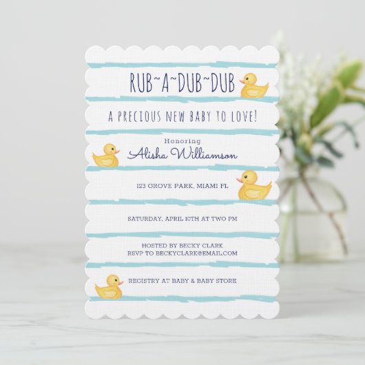 Rub-A-Dub Cute Yellow Rubber Ducky Baby shower Kaart (Staand voorkant)