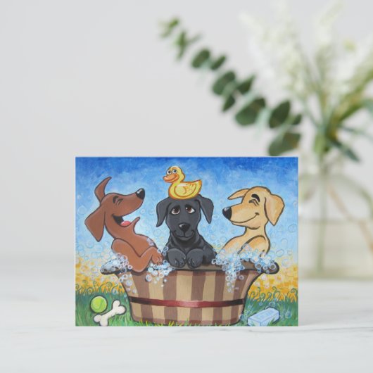 Rub a dub dub 3 Labs in Tub Postcard Briefkaart (Staand voorkant)