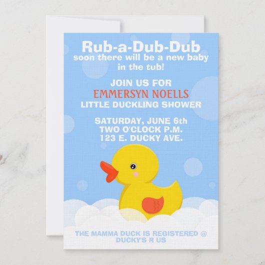 RUB-A-DUB-DUB-Baby shower/uitnodiging van de dag v Kaart (Voorkant)