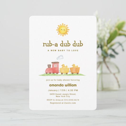 Rub A Dub Dub Duck Choo Choo Train Baby Shower   Kaart (Staand voorkant)