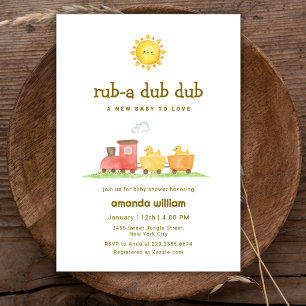 Rub A Dub Dub Eend Choo Choo Trein Baby Shower   Kaart