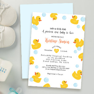 RUB-A-DUB-DUB Geel Rubber Eend Baby shower Kaart