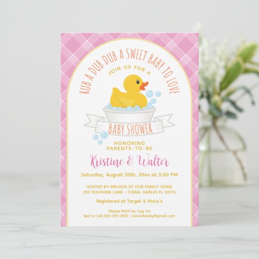 Rub-A-Dub-Dub Rubber Ducky Baby shower Uitnodiging (Staand voorkant)