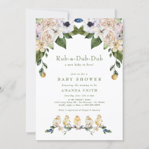 Rub-A-Dub-Dub Yellow Duck Floral Baby shower Kaart