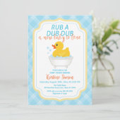 Rub-a-Dub Rubber Duck Baby shower Invitation – Blu Kaart (Staand voorkant)