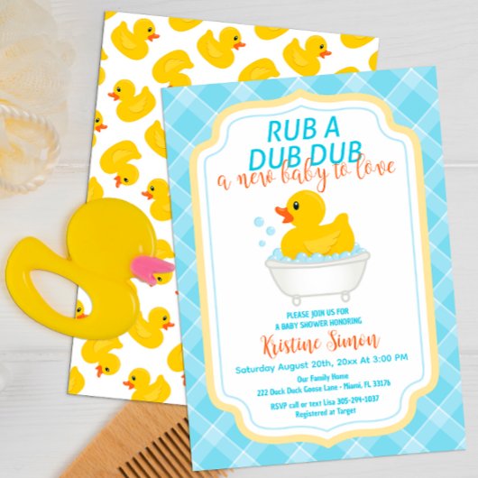 Rub-a-Dub Rubber Duck Baby shower Invitation – Blu Kaart