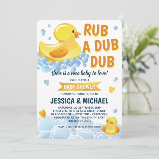 Rub a Dub Rubber Duck Baby shower Uitnodiging (Staand voorkant)