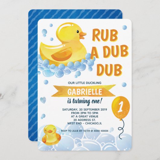 Rub a Dub Rubber Duck Birthday Party Kaart (Voorkant / Achterkant)