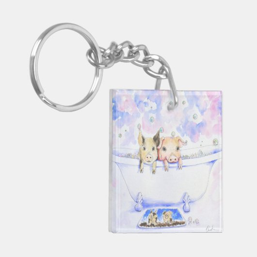 Rub een Dub Dub-piggies in de buisverf Sleutelhanger (Voorkant Links)