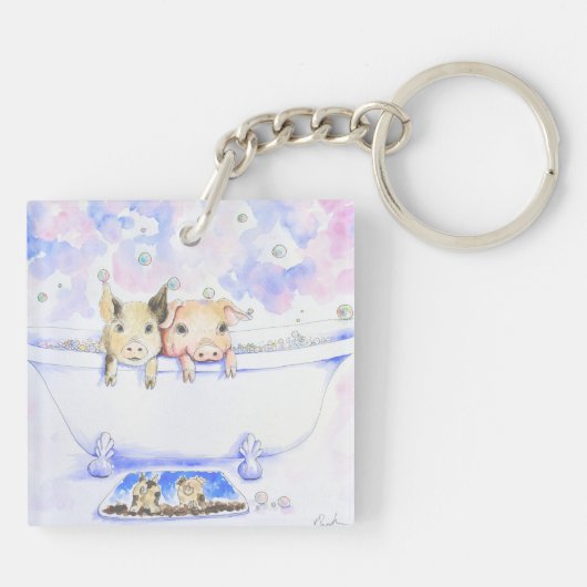 Rub een Dub Dub-piggies in de buisverf Sleutelhanger (Achterkant)