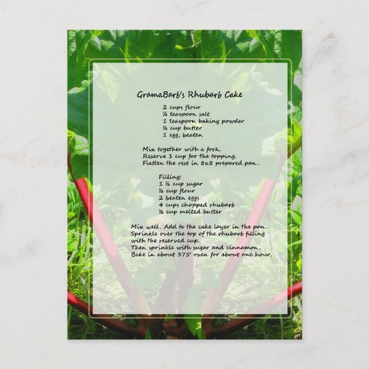 Rubarb Cake Recipe Briefkaart (Voorkant)