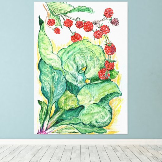 Rubarb en frambozen op Canvas (Insitu (Houten vloer))