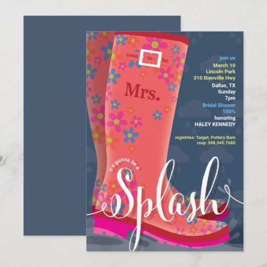 Rubber Boot Splash Bridal Shower Kaart (Voorkant / Achterkant)