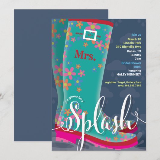 Rubber Boot Splash Bridal Shower Kaart (Voorkant / Achterkant)