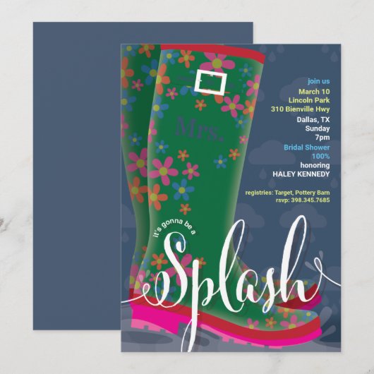 Rubber Boot Splash Bridal Shower Kaart (Voorkant / Achterkant)
