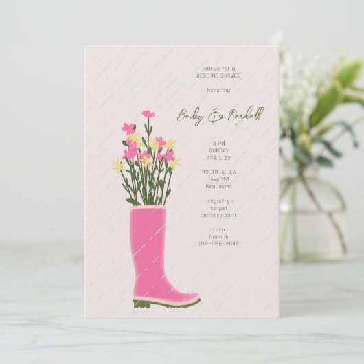 Rubber Boot Vaas Bruiloft Douche Uitnodiging (Staand voorkant)