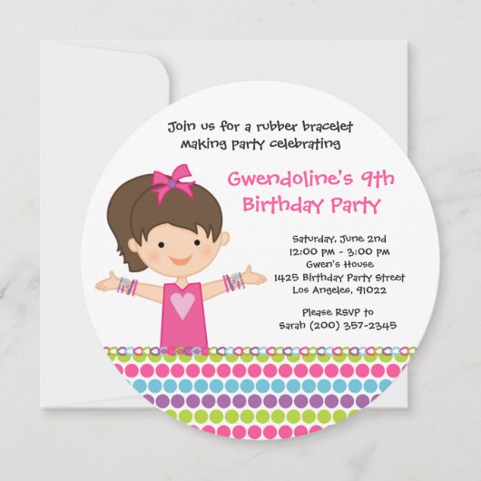 Rubber Bracelet Birthday Party Invitation Kaart (Voorkant)