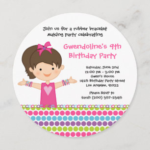 Rubber Bracelet Birthday Party Invitation Kaart
