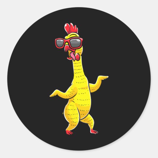 Rubber Chicken Dancing Party Grappige Kinder Manne Ronde Sticker (Voorkant)