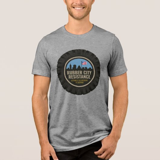 Rubber City Resistance T-shirt, tweezijdig Tri-Blend Shirt (Voorkant)