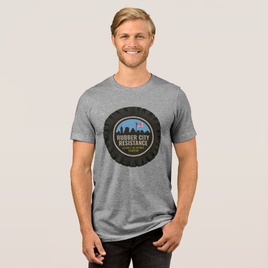 Rubber City Resistance T-shirt, tweezijdig Tri-Blend Shirt (Voorkant volledig)