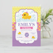 Rubber Duck 1e verjaardag uitnodiging meisje (Staand voorkant)