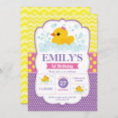 Rubber Duck 1e verjaardag uitnodiging meisje (Voorkant / Achterkant)