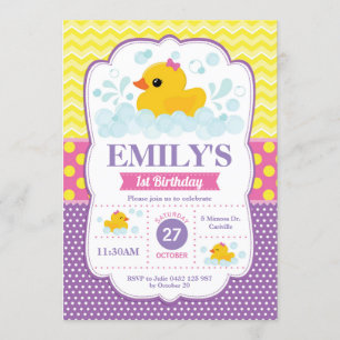 Rubber Duck 1st Birthday Invitation Girl Kaart