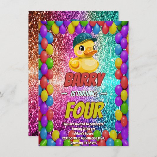 Rubber Duck aangepaste karakter verjaardag uitnodi Kaart (Voorkant / Achterkant)