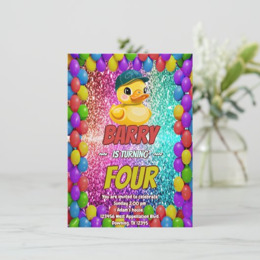 Rubber Duck aangepaste karakter verjaardag uitnodi Kaart (Staand voorkant)