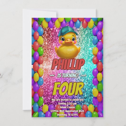 Rubber Duck aangepaste karakter verjaardag uitnodi Kaart (Voorkant)