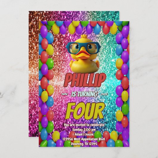 Rubber Duck aangepaste karakter verjaardag uitnodi Kaart (Voorkant / Achterkant)