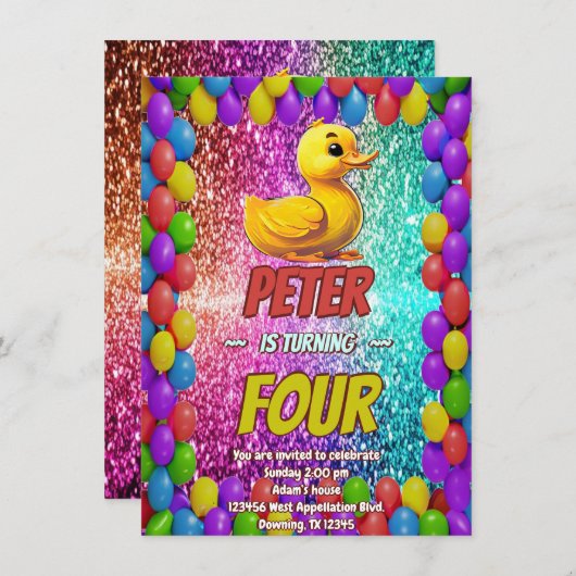 Rubber Duck aangepaste karakter verjaardag uitnodi Kaart (Voorkant / Achterkant)
