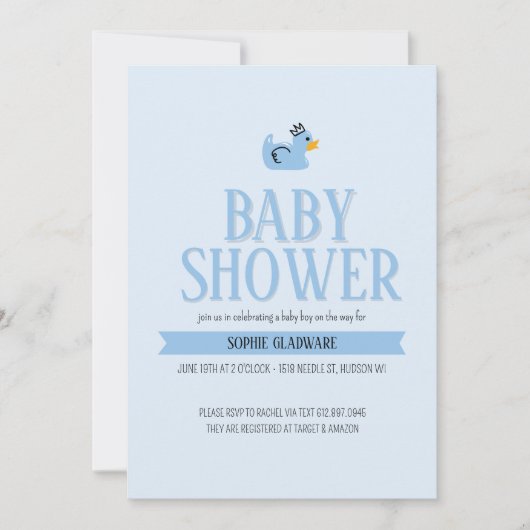 Rubber Duck Baby Boy Baby shower Invite Kaart (Voorkant)